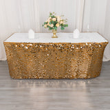 Elevate Your Event with the 21ft Gold Premium Big Payette Sequin Dual Layered Satin Table Skirt