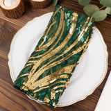 Elevate Your Dining Experience with Hunter Emerald Green Gold Wave Embroidered Sequin Dinner Napkin