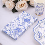 Elevate Your Table with White Blue Chinoiserie Floral Print Disposable Napkins