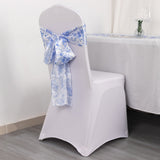 Create a Timeless Ambiance with White Blue Chinoiserie Satin Chair Bows
