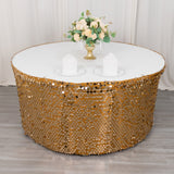 Indulge in the Extravagance of the 21ft Gold Premium Big Payette Sequin Dual Layered Satin Table Skirt