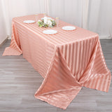 Create an Ambiance of Timeless Beauty with the Dusty Rose Satin Stripe Tablecloth